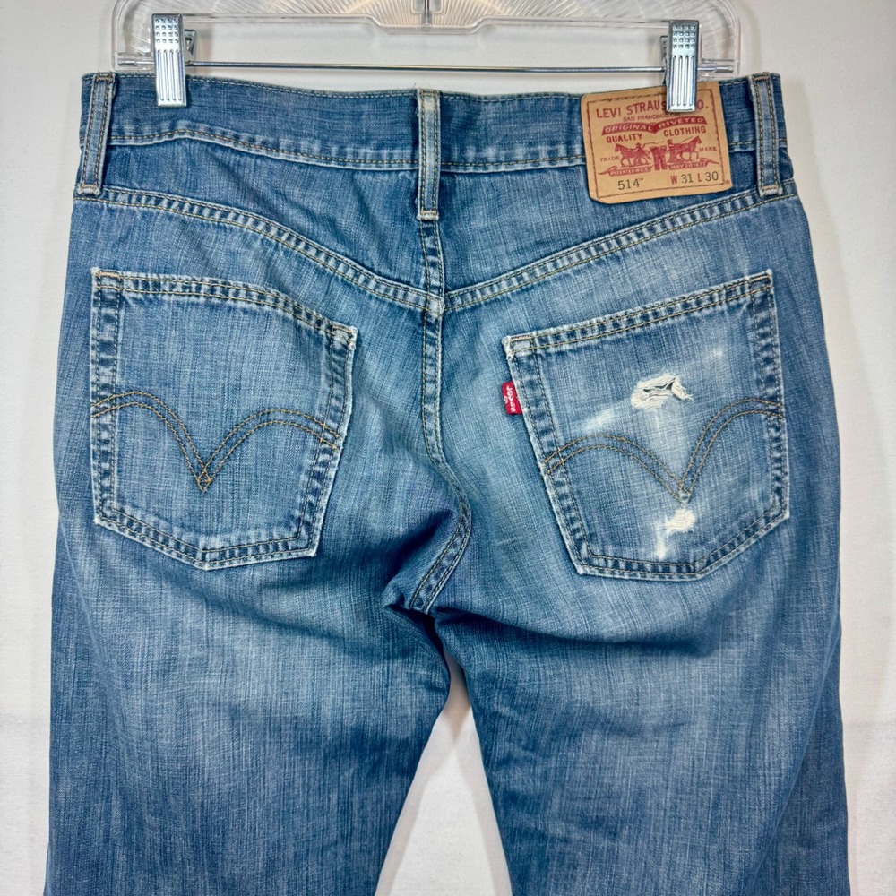 Levi's 514 Slim Straight Jeans Distressed Denim Blue Mens Size 31x30 - Picture 7 of 10